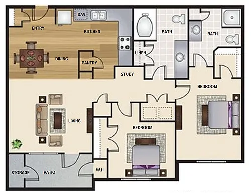 Floor plan Two Bedroom Two Bath