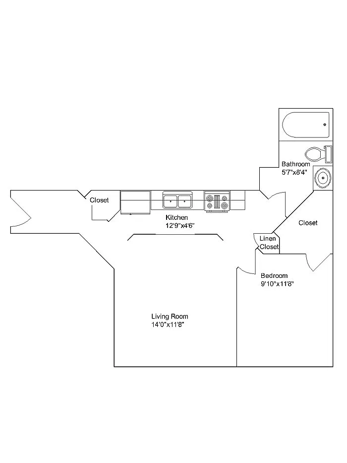 Floor plan 1 Bedroom-Units 21 31 41 51