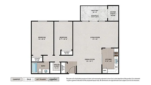 Floor plan 2 Bedroom 1 Bath Signature