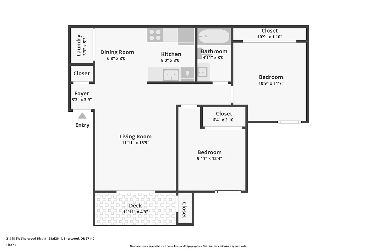 Floor plan 2 Bedroom 1 Bathroom