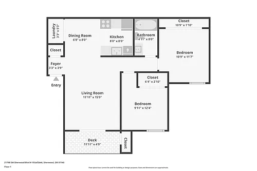 Floor plan 2 Bedroom 1 Bathroom