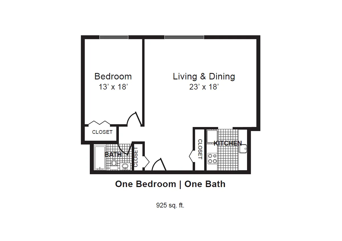 Floor plan 1 Bedroom 1 Bath XL