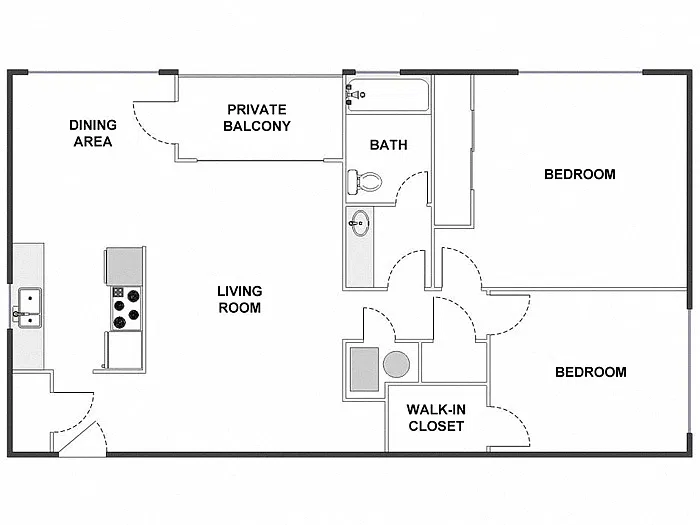 Floor plan 2 Bed / 1 Bath: Type C