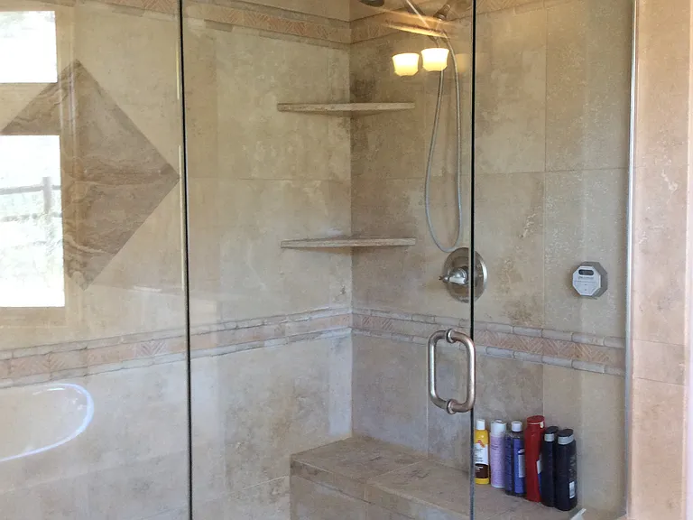 Master bathroom with huge walk in shower.