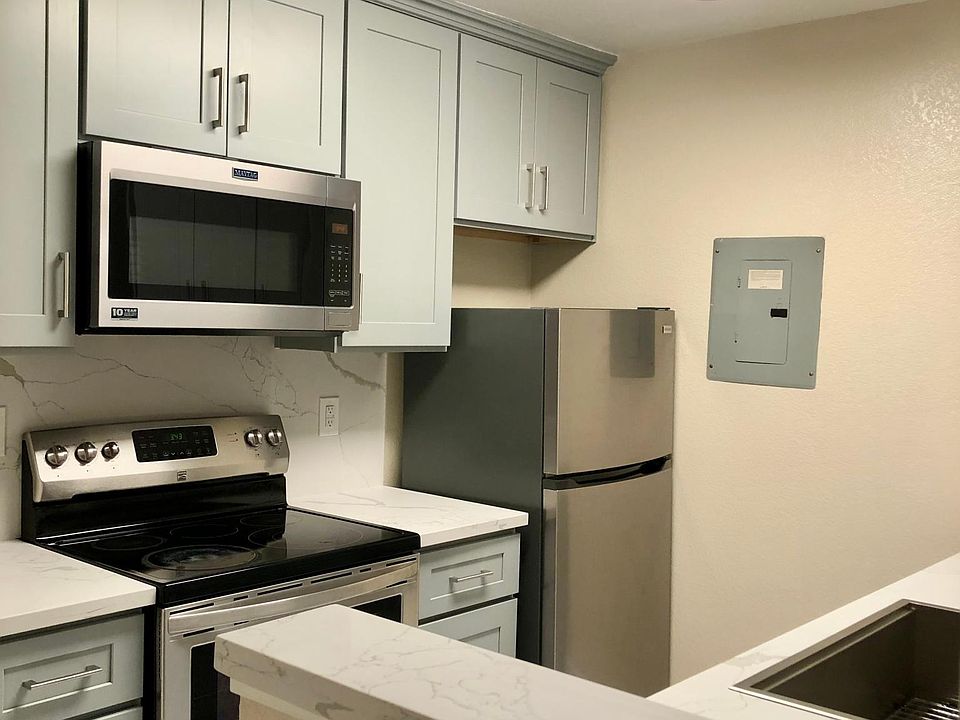 Stainless Steel Induction Range and refrigerator and brand new Microwave and roof light. Plenty cabinets for storage