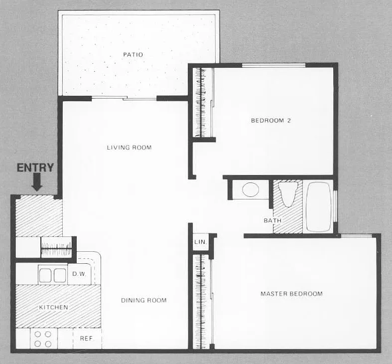 Floor plan 2 Bedroom, 1 Bath w/ Balcony