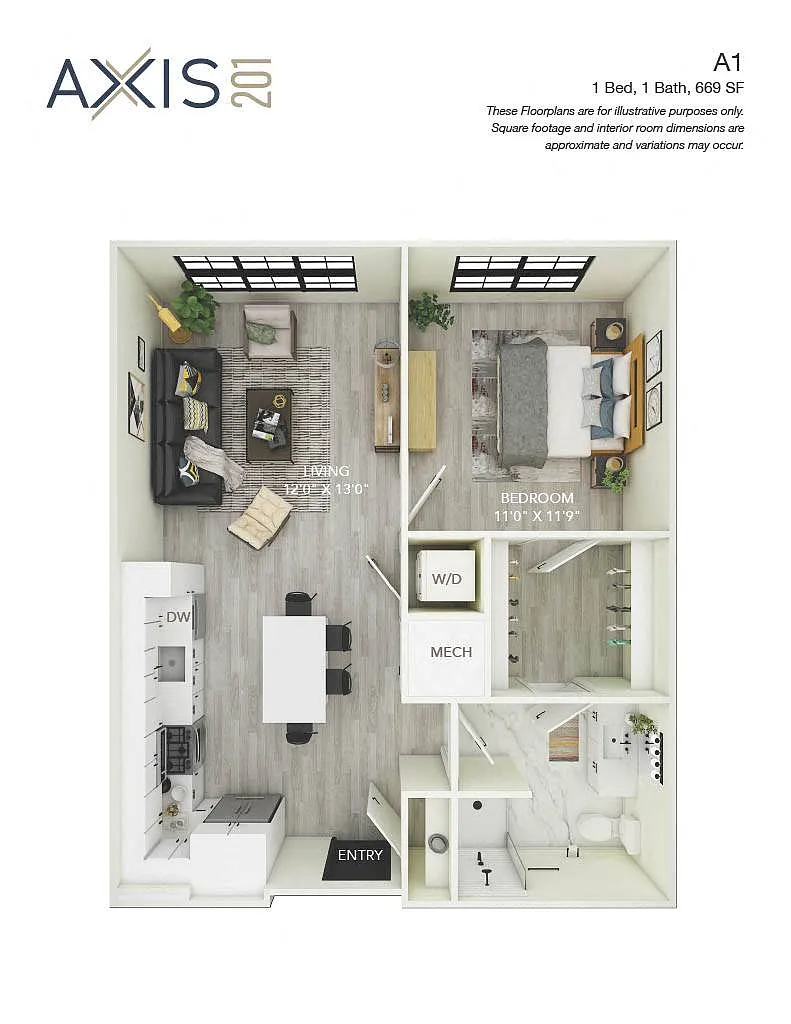 Floor plan 1 Bed 1 Bath