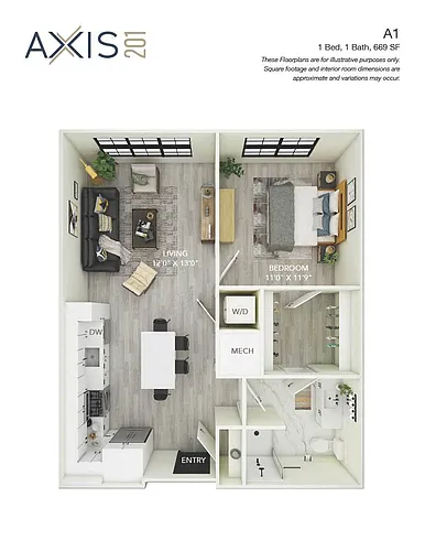 Floor plan 1 Bed 1 Bath