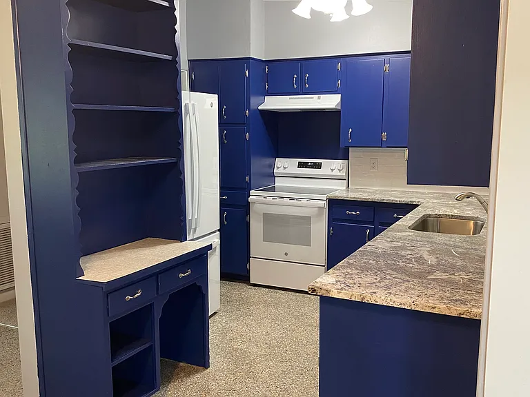 New oven/stove, range hood and refrigerator with ice maker.
