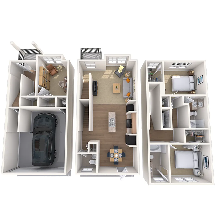 Floor plan Townhome 2x2.5 1671 SF