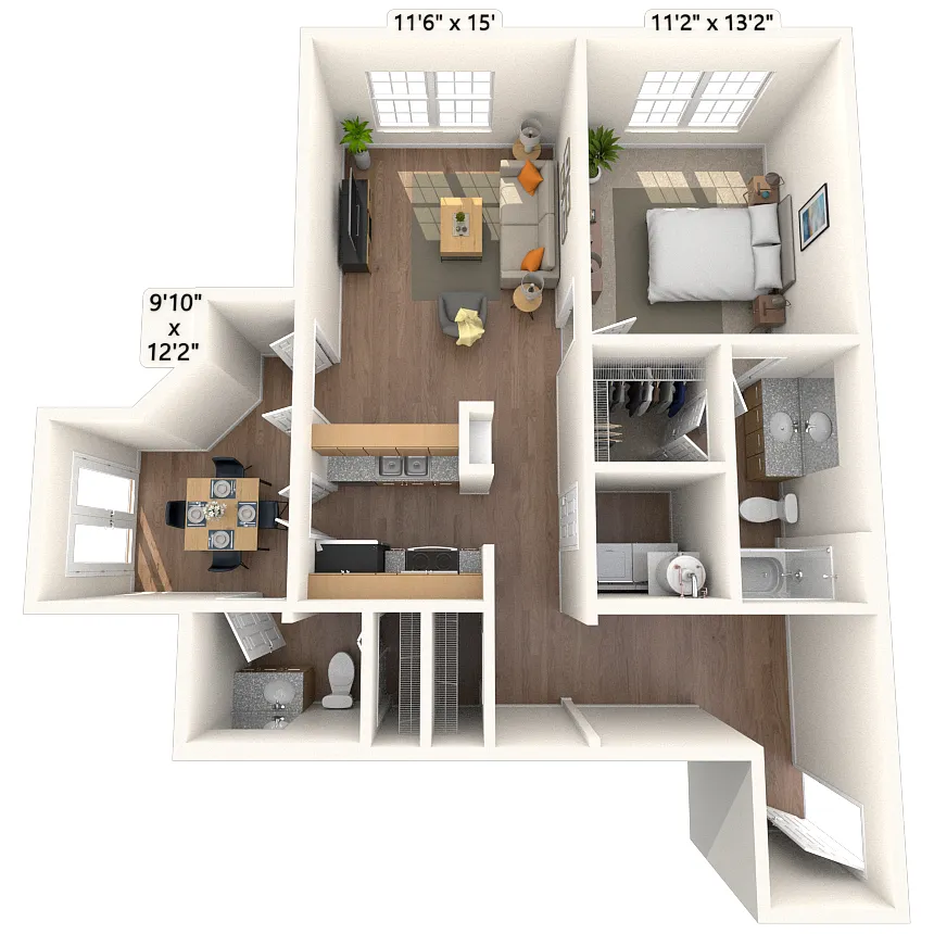 Floor plan Traditional 1x1.5 866-925 SF