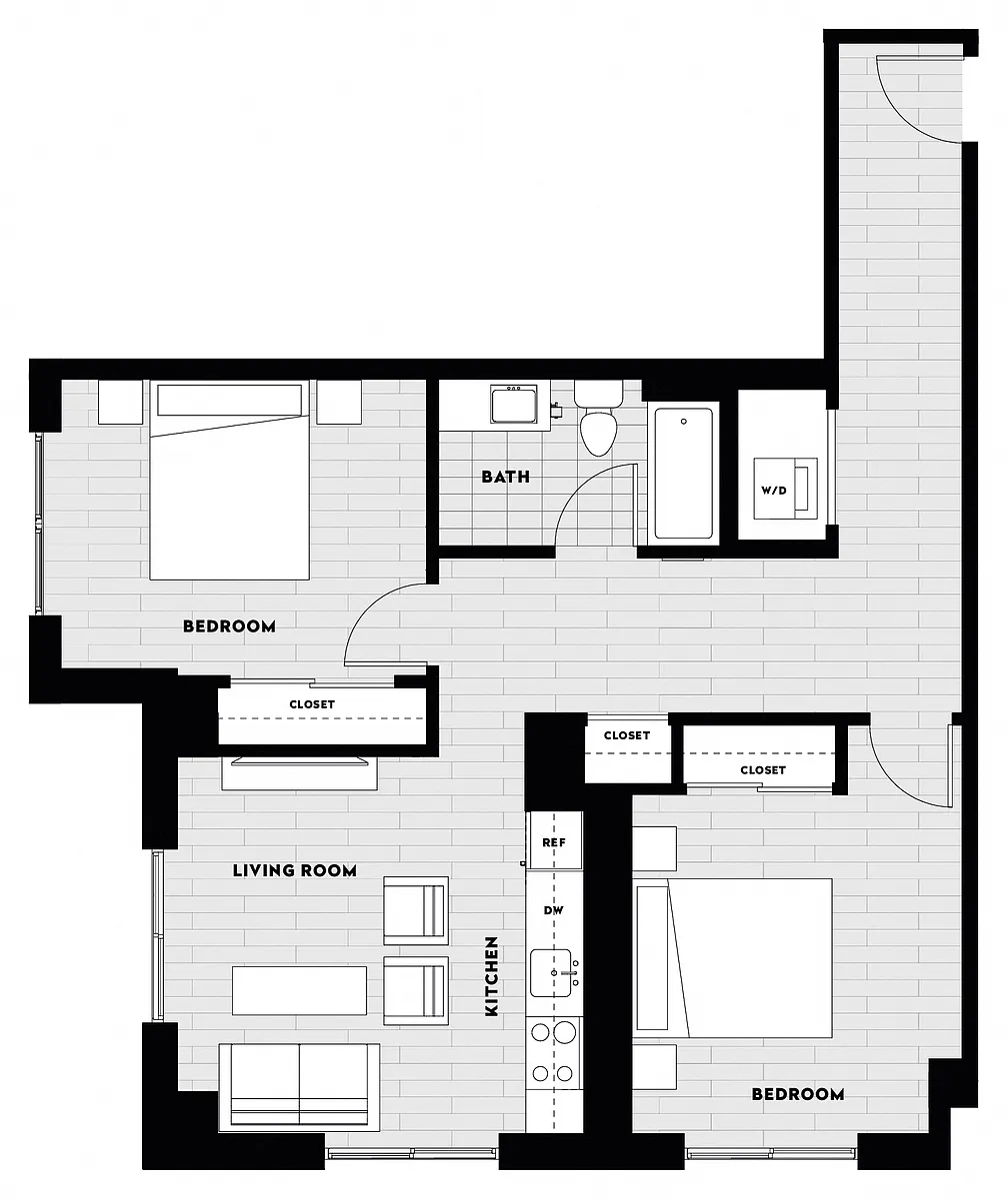 Floor plan 2 Bed/1 Bath B1