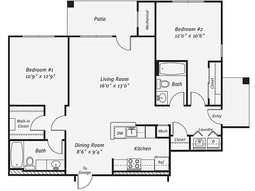 Floor plan 2 Bed/2 Bath-The Norman Garage