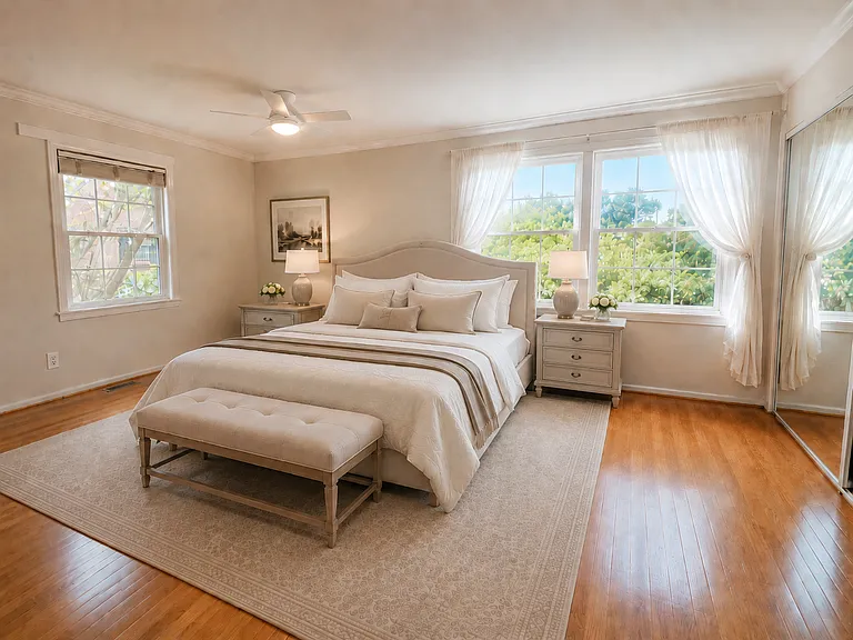 Virtually staged primary bedroom.