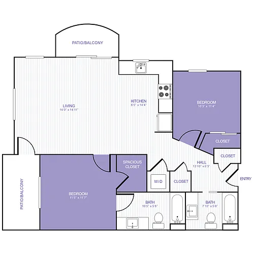 Floor plan 2 Bed 2 Bath 22B