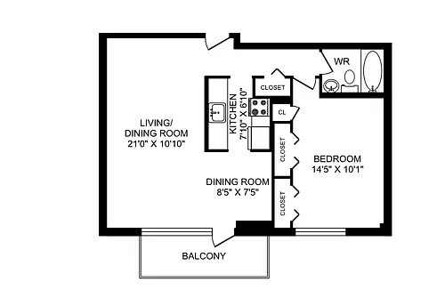 Floor plan 1 Bedroom 1 Bed 1 Bath 3