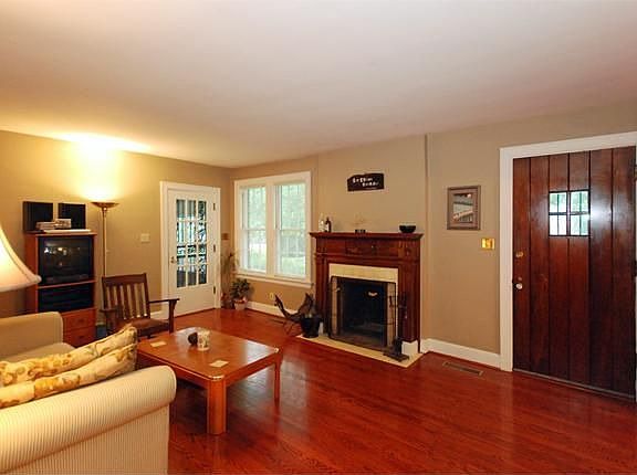 Wood-burning fireplace in living room