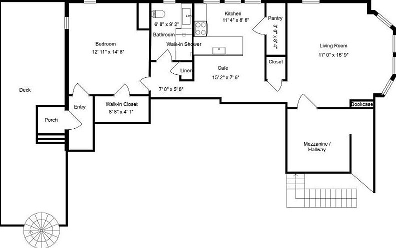 Spacious second-floor apartment. Four (4!) large storage areas, including a deep entrance closet, a large, walk-in kitchen pantry, a large linen closet, and a walk-in bedroom closet. The layout works well. There is easy access to the back deck.