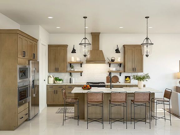 Kitchen with pendant lights