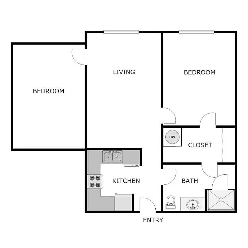 Floor plan 2 Bedroom 1 Bathroom