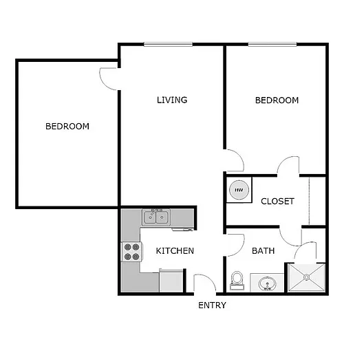 Floor plan 2 Bedroom 1 Bathroom