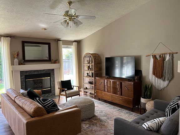 Living room with vaulted ceiling