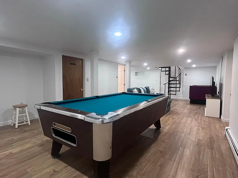 pool table, looking back toward spiral stairs