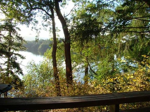 Deck with a view of lake