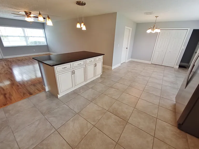 From kitchen showing living and dining area