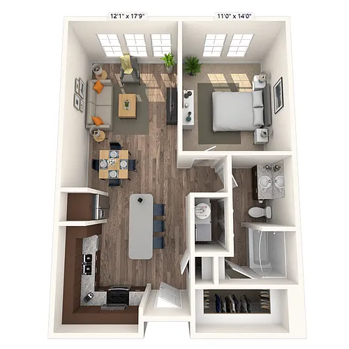 Floor plan Traditional 1x1 698-783 SF