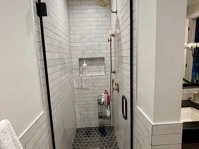 Spacious walk in shower.