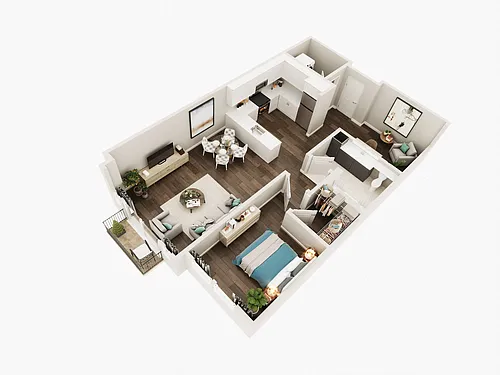Floor plan One Bed One Bath Den 1E