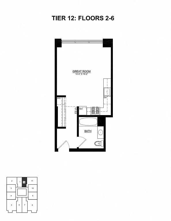 Floor plan Studio - 1 Bathroom Tier 12