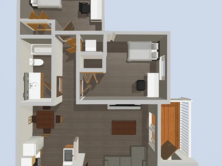 2 bed 3D floorplan with washer and dryer 2 bed 3D floorplan with washer and dryer
