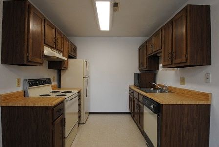 Galley style kitchen in the 2 Bedroom units
