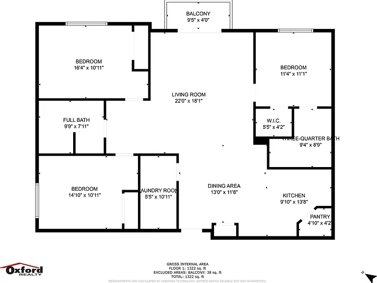 Modern floor plan with 3 spacious bedrooms, a large living room, dining area, and open kitchen with pantry. Features include a laundry room, full bath, three-quarter bath, walk-in closet, and a balcony for outdoor relaxation. Modern floor plan with 3 spac