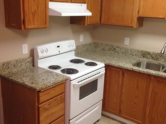 Updated Kitchen with Oak finish cabinet & slab granite count