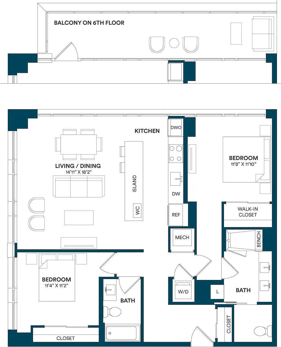 Floor plan 2 Bed/2 Bath-B1 06 01