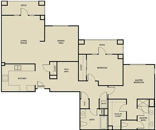 Floor plan 2 Bedroom 2 Bathroom Plan H