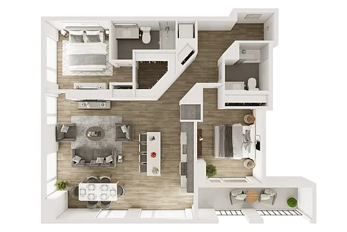 Floor plan B9: 2BR DEN/2BA 1229 SF