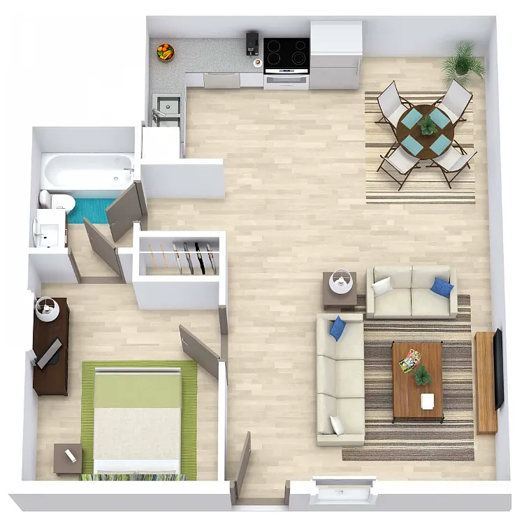 Floor plan 1 Bed 1 Bath 608
