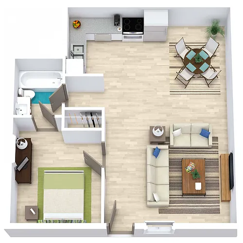 Floor plan 1 Bed 1 Bath 608