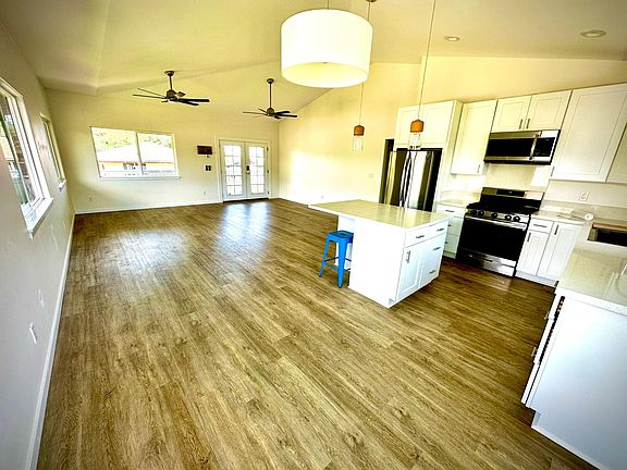 Kitchen, dining, and living room