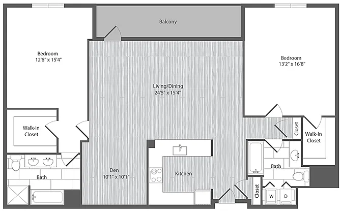 Floor plan 2 Bed 2 Bath Den - BDP1