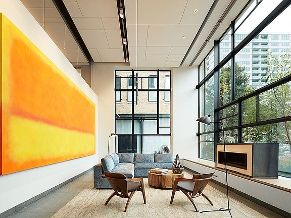 Make yourself at home in this art-forward lounge.