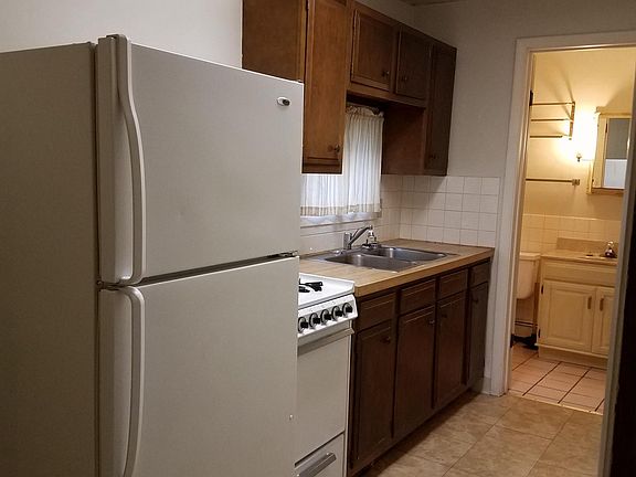 kitchen looking into bathroom