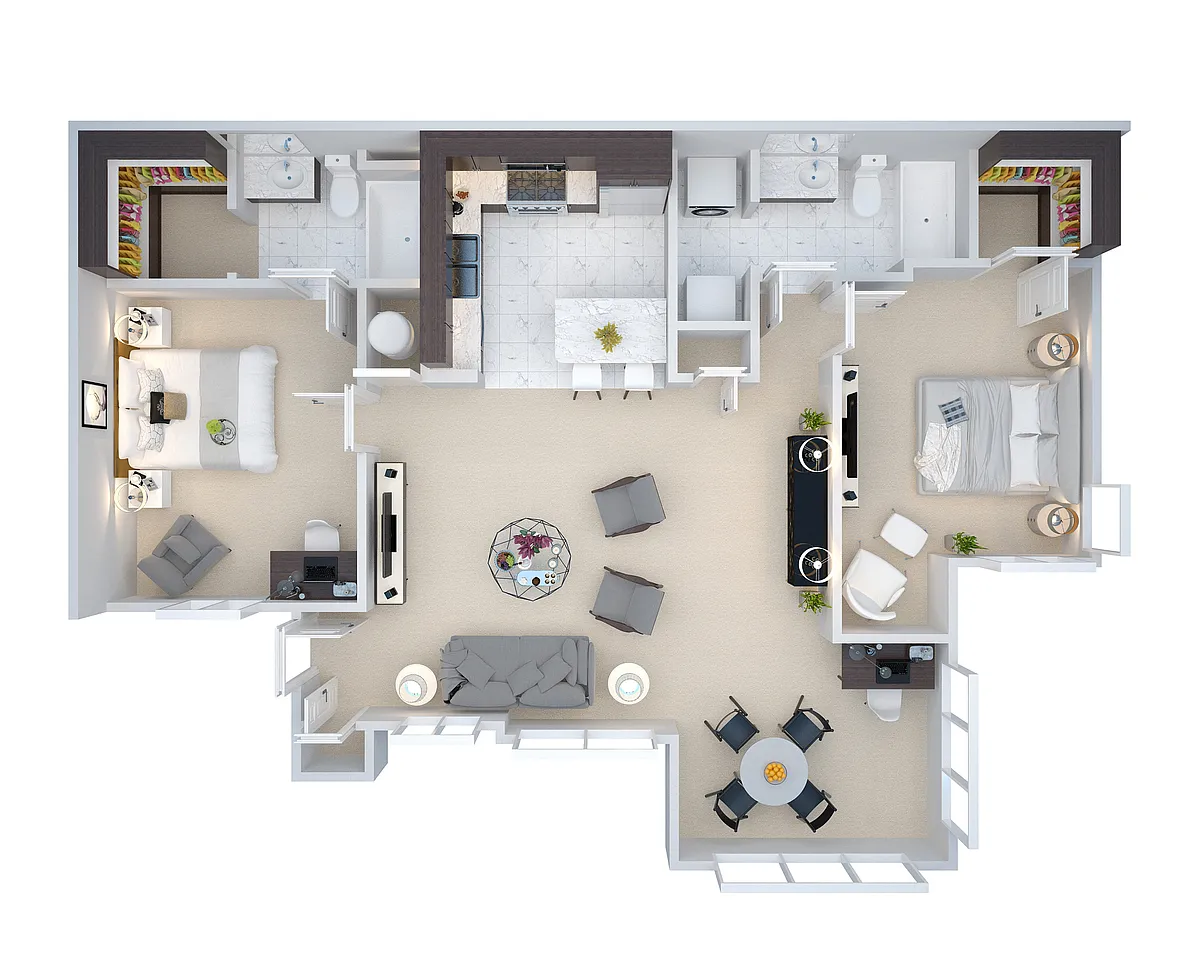 Floor plan 2 Bedroom 2 Bath Flat