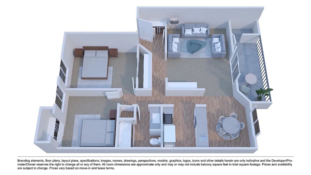 Floor plan 2 BD, 1BTH G