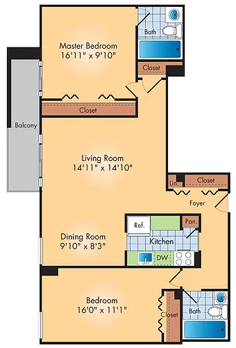 Floor plan 2 Bedroom 1.5 Bath A