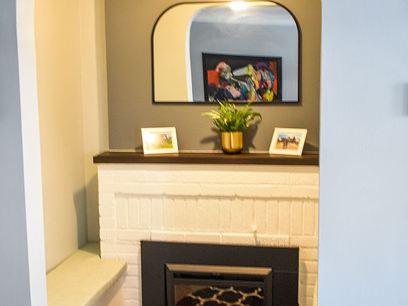 Fireplace nook with seating.